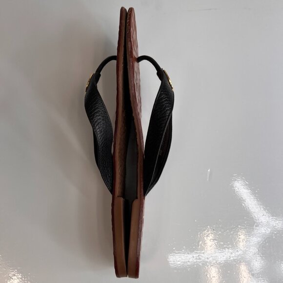 Tory Burch Sandal Women 8 Thora Leather Thong Gold Medallion Flat Party Core Go - Picture 8 of 11